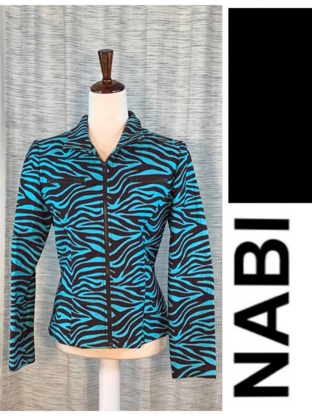 Nabi blue and brown zebra jacket.